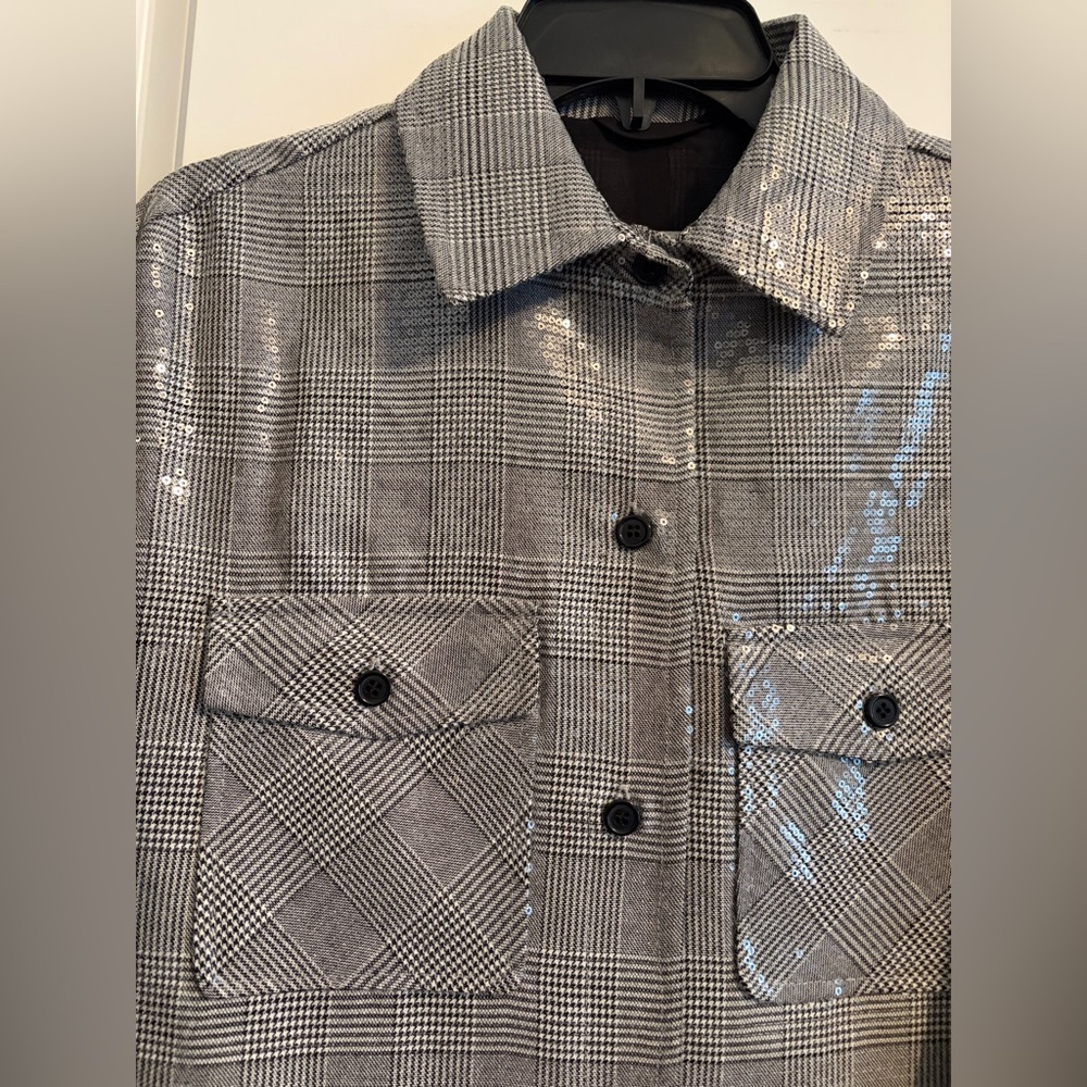 Avec Les Filles Sequin Plaid Shirt Jacket - Picture 7 of 12